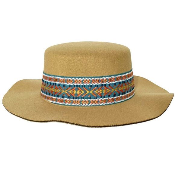 Nordstrom BP Camel Felt Panama Tapestry Band Wide Brim Fedora Hat One Size NEW - Picture 1 of 3